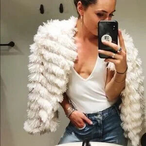 White shearling shaggy jacket blazer blazer women coat warm winter long sleeve